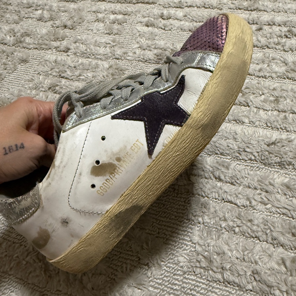 Golden Goose Superstar Sneakers in Cream and Purple Sz 36 - Picture 4 of 8